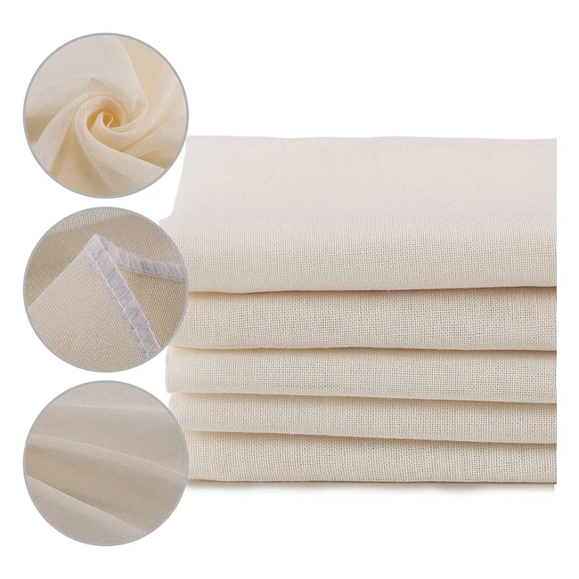5 Pack Cheesecloth Reusable for Straining - 100 Unbleached Pure Cotton Muslin C