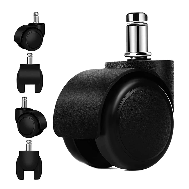 Bürostuhlrollen Set 5 Stück - Ersatzrollen 11 x 22 mm für Bürostühle, Spielstühle, Drehstühle - geeignet für alle Arten von Holzböden und Fliesen - leise und kratzfrei