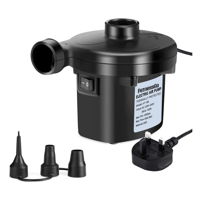 Petnessgo Portable Electric Air Pump - Quick Fill AC Inflator Deflator with 3 No