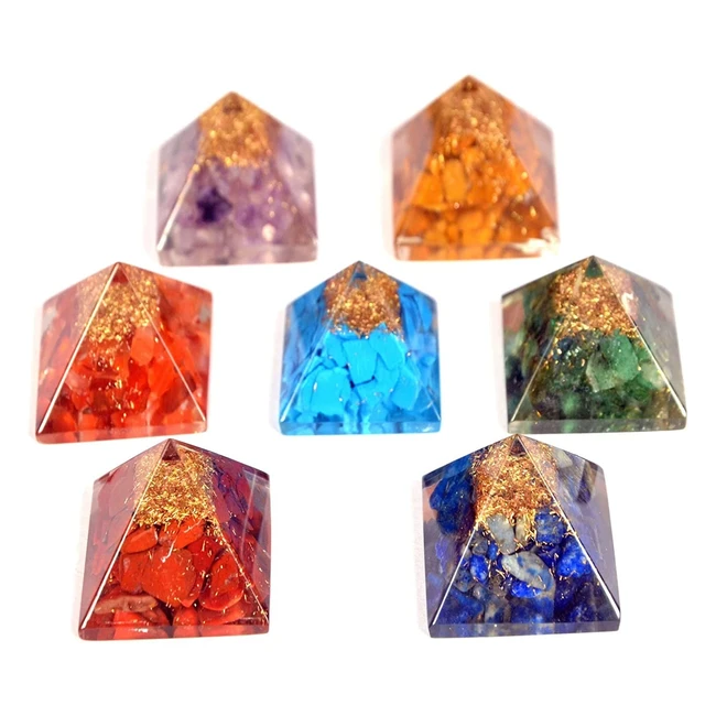 Lot de 7 pyramides chakra orgonite - pierres naturelles pour reiki et métaphysique
