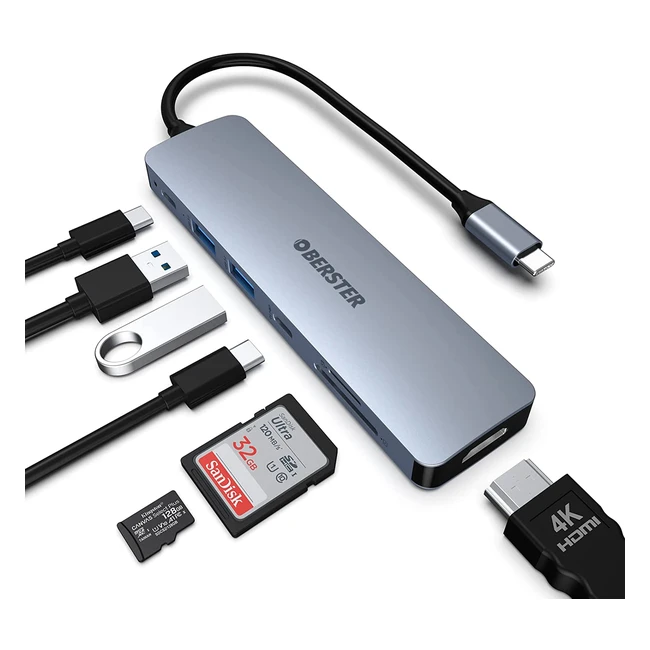USB C Hub 7-in-1 Adapter mit 4K HDMI USB-C 30 2 USB 30 Ports 100W PD SDTF