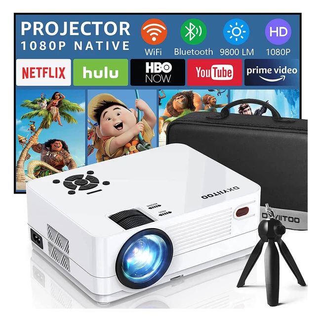 Proyector Full HD con WiFi y Bluetooth bidireccional para cine en casa y exteriores - Compatible con 4K y dispositivos iOS/Android/PC/Xbox/PS4/TV Stick/HDMI/USB - Hasta 300 pulgadas