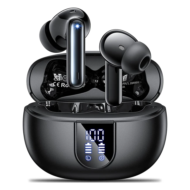 Aoslen Wireless Earbuds Bluetooth 53 - 4 Mic AI Enhanced Calls, Noise Cancelling, LED Display, Hifi Stereo - 42H Playtime, Touch Control - IPX7 Black