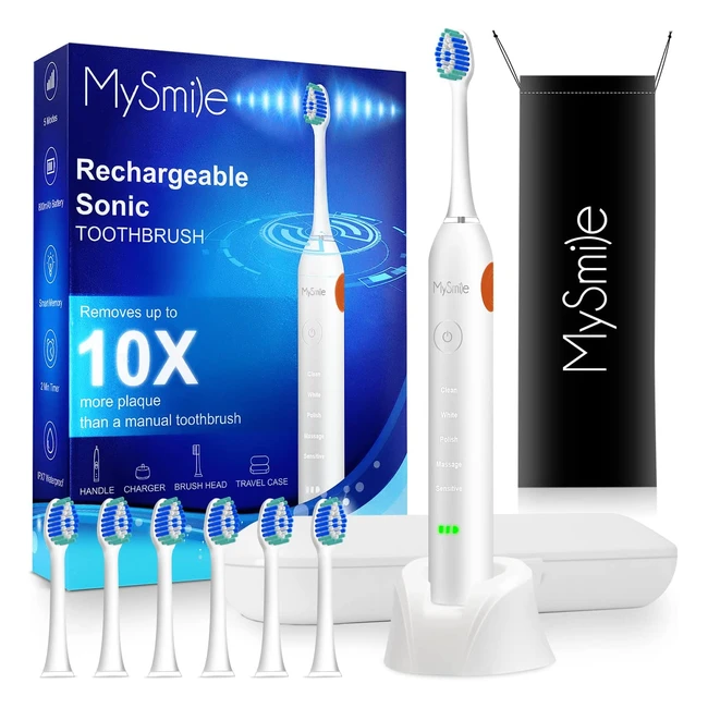 Mysmile Sonic Electric Toothbrush - 6 Heads 5 Modes Smart Timer Travel Case