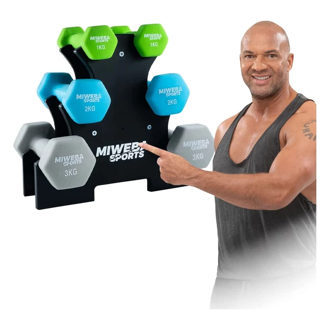 Miweba Sports Neoprenvinyl Hantelset mit Hantelständer - Ergonomischer Griff, Rutschsicher, Bodenschonend - 10-30 kg Kurzhanteln Set