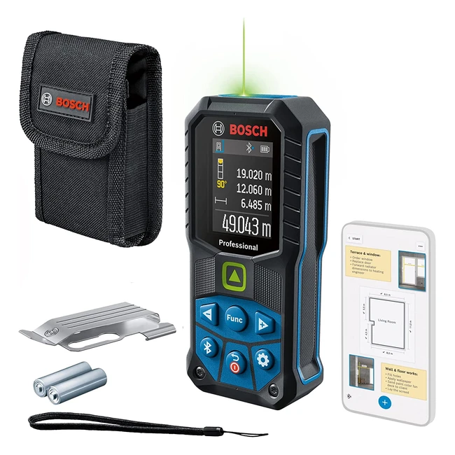 Bosch Professional Laser Measure GLM 5027 CG - Green Laser, Range up to 50m, Jobsite-Ready IP65, Bluetooth Data Transfer, AA Batteries, Hand Strap, Pouch
