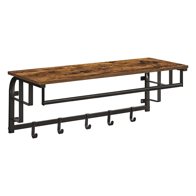 VASAGLE Wandgarderobe mit Ablage, 5 abnehmbaren Haken und Kleiderstange, Vintage Braun/Schwarz LCR102B01