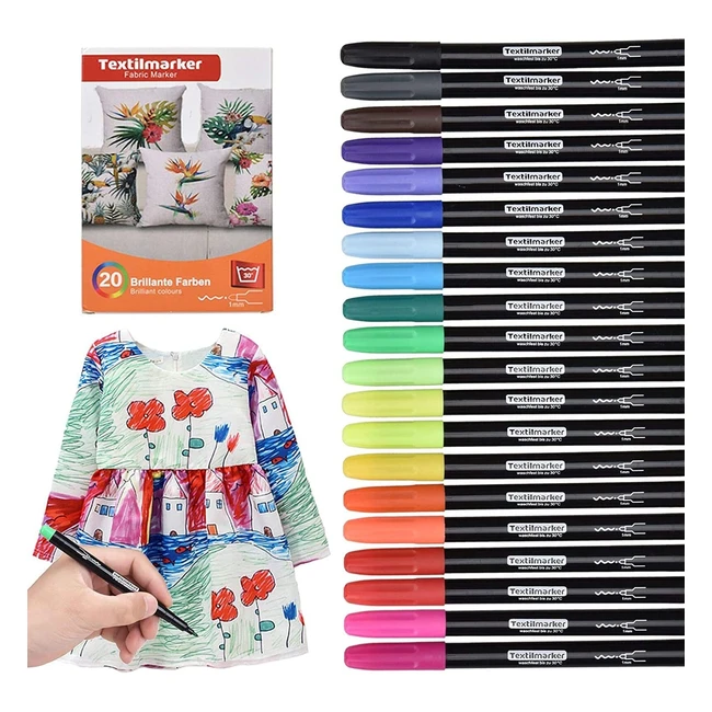 20-Pack Willingood Fabric Pens - Permanent Markers for T-Shirts Bags and More