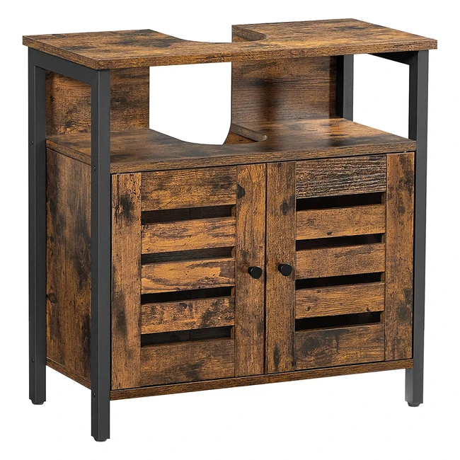 VASAGLE BBC901B01 Unterschrank Badezimmerschrank 60 x 30 x 60 cm Stahlrahmen Aufbewahrungsschrank mit 2 Lamellentüren und verstellbarem Regal Vintage Braun/Schwarz