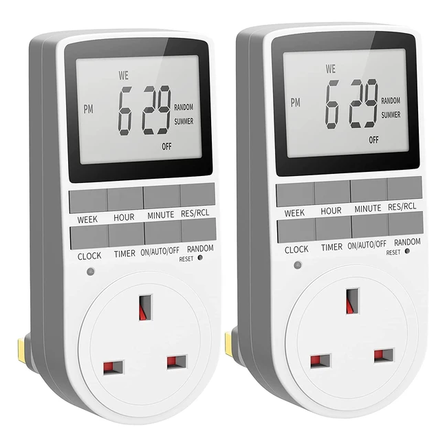Digital Timer Plug Socket with 10 On/Off Programs and Random Mode - 2 Pack