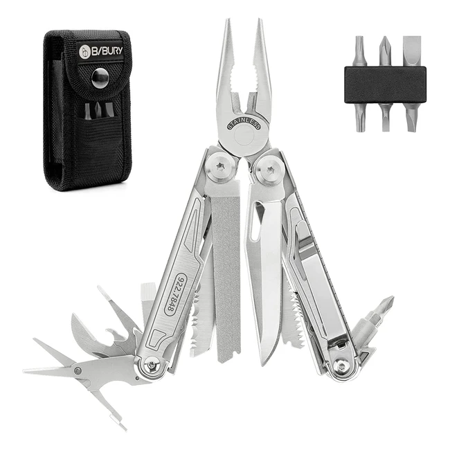 Bibury Multitools - Upgraded Foldable Pliers with Nylon Pouch for Camping, Hiking, and Repairs - Gift for Dad and Men - Stainless Steel (#ReferenceNumber)
