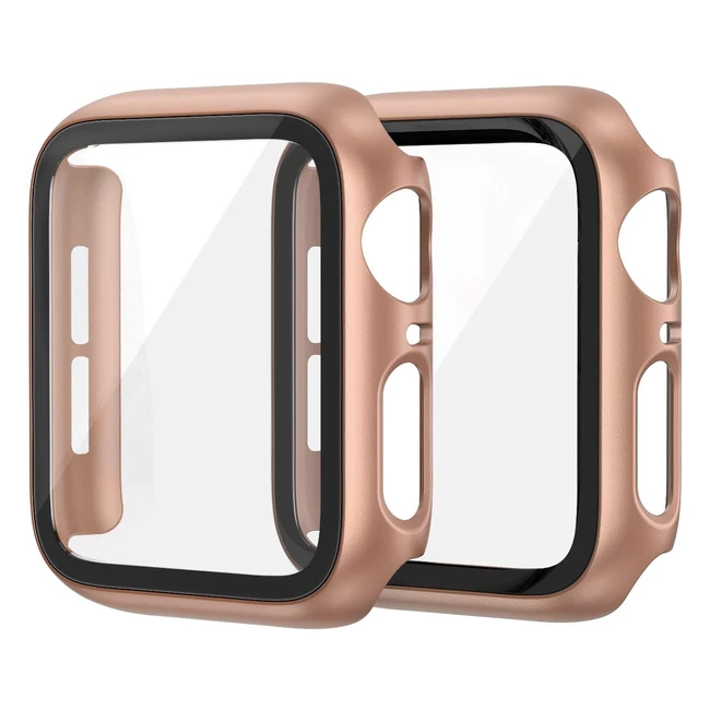 Edimens 2 Pack Hard PC Case for Apple Watch 40mm Series 6 SE - Slim Tempered Glass Screen Protector & Protective Cover for Men and Women - Rose Gold