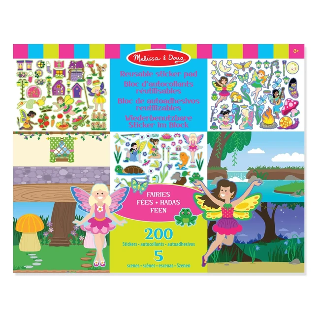 Melissa  Doug Reusable Sticker Book for 3 Year Olds - Fairies Theme with 200 Ea