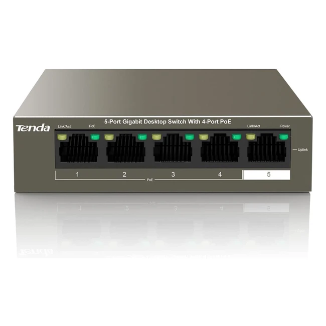 Switch Tenda 5 ports PoE Gigabit 101001000Mbps - Sortie maximale 63W pour PME et bureaux domicile