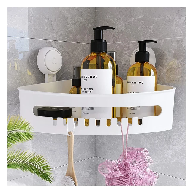 Taili Corner Shower Caddy - Wall Mounted Bathroom Organizer with Suction Cups for Shampoo, Conditioner, and Shower Products - Drill-Free, Removable Plastic - White