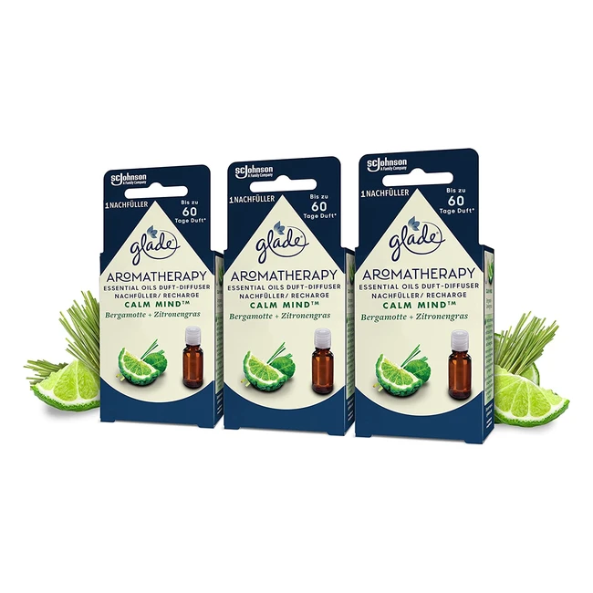 Glade Aromatherapy Essential Oils Duftdiffuser Nachfüller 3er Pack - Calm Mind Bergamotte & Zitronengras - 3x174ml