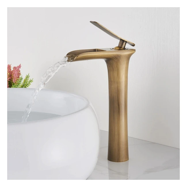 Rozin Waterfall Bathroom Sink Tap - Antique Brass Finish One-Lever Vessel Basin