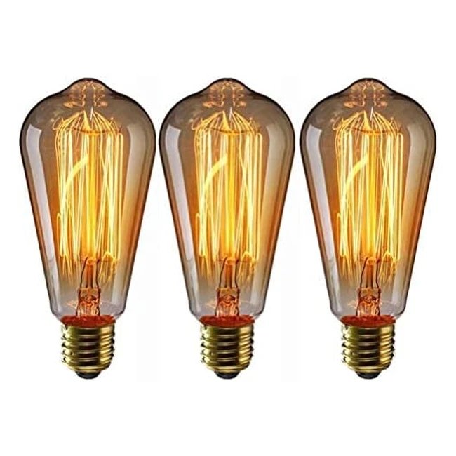 Vintage Edison Light Bulb E27 Filament 40W ST64 - Warm White Decorative Industri