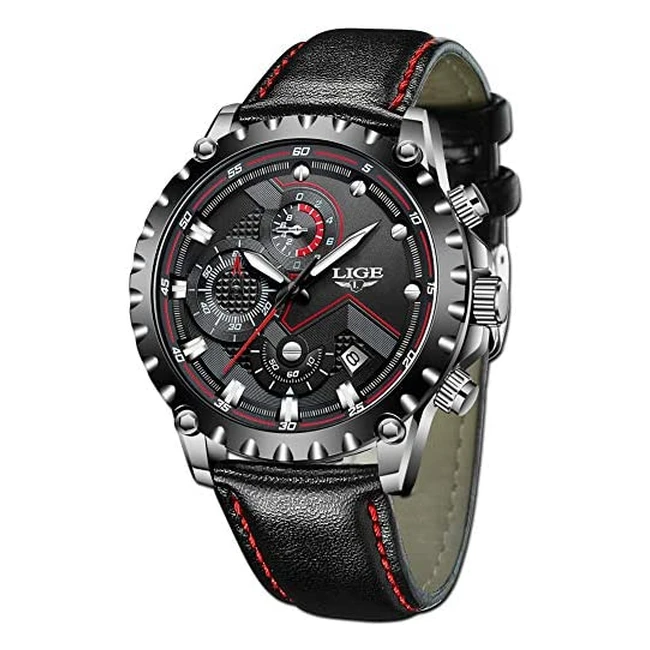Reloj Lige Hombre Cronógrafo Impermeable Moda Negro Cuero - Ref. XXX - Multifuncional