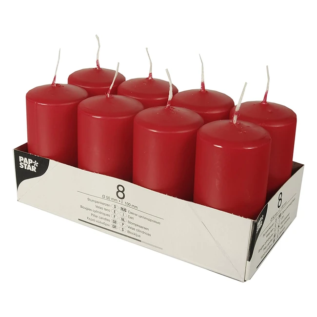 Lot de 8 bougies en paraffine rouge Papstar - 50mm x 100mm - Dure de combustio