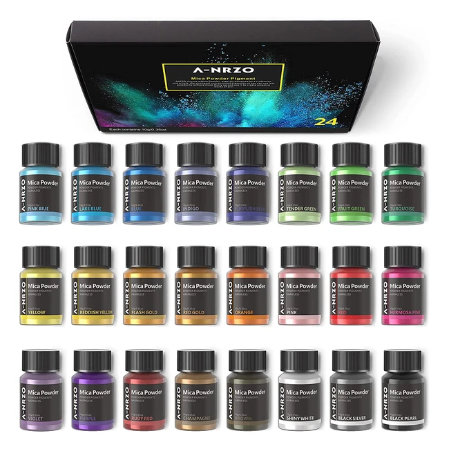 Poudre de Mica Pigment Résine Époxy 24 Couleurs - Qualité Cosmétique Naturel - Colorant Savon - Poudre Métallique - Vernis Ongle - Bombe Bain