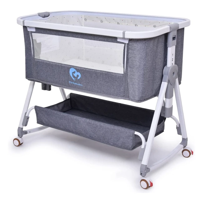 Bellababy Bedside Bassinet with Changing Table - Easy Folding Portable Crib for Infants - Grey