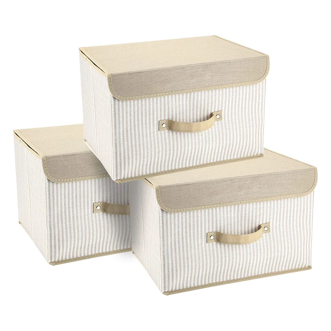 UMI Collapsible Storage Boxes - Set of 3, Linen Fabric, 15x9.8x9.8in, Yellow Stripes