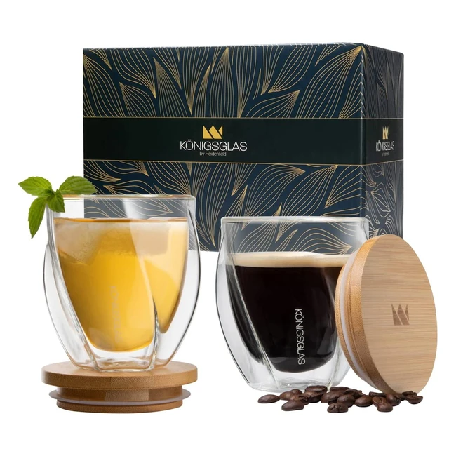 Heidenfeld Königsglas Schwinggläser 2 x 250 ml Premium-Qualität Cappuccino-Tassen Doppelwandiges Design Borosilikatglas Tee-Set Thermogläser handgefertigt