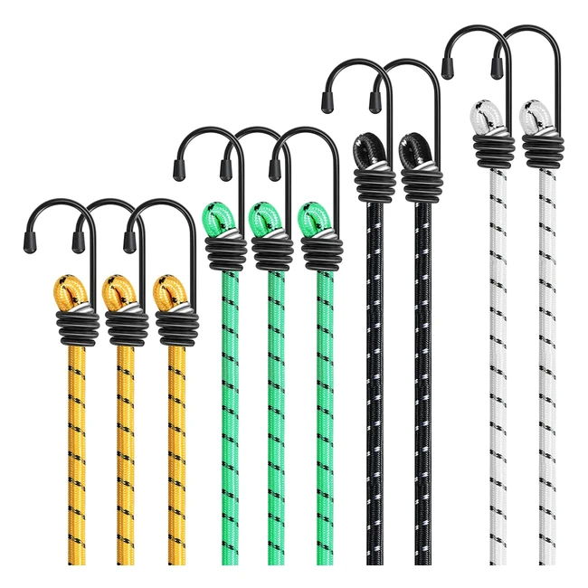 Kiprim Heavy Duty Bungee Cords 10 Pack - Furniture Protection, Hand Truck, Camping, Motorcycle - Mixed Sizes & Colors