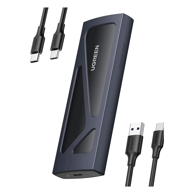 UGREEN NVMe M2 Gehäuse USB 3.2 Adapter mit Kühlpad 10Gbps für NVMe PCIe M-Key/M.2 in 2230/2242/2260/2280 mit USB-C Kabel und AC Adapter Toolless Schwarz