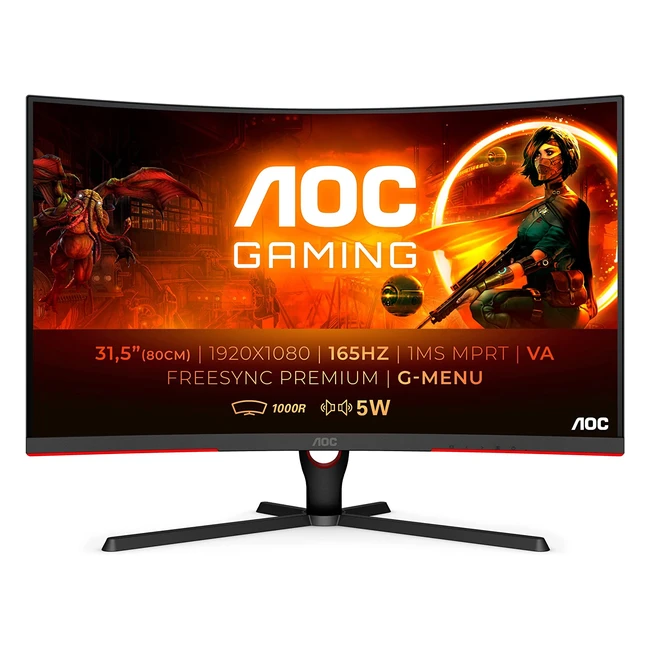 AOC Gaming C32G3AE 32-Inch FHD Curved Monitor - 165Hz 1ms MPRT VA G-Sync Fre