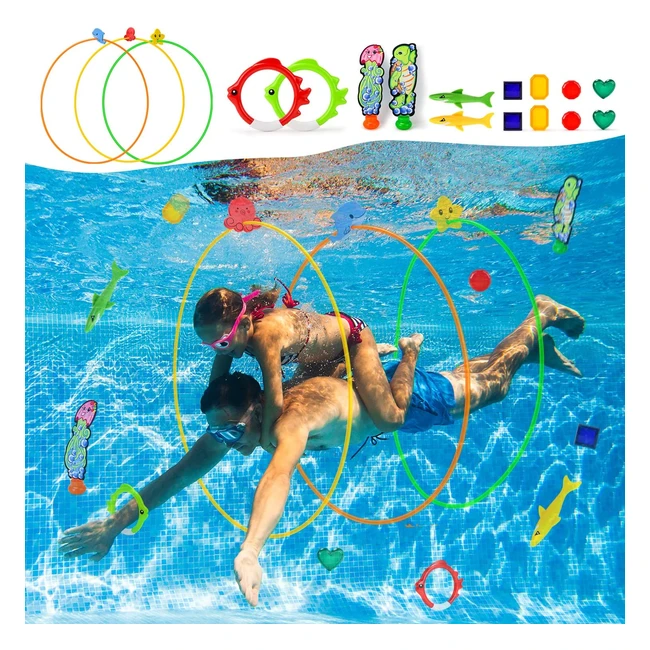 Balnore Tauchspielzeug - 20pcs Tauchringe, Edelsteine und mehr für Kinder - Pool Spielzeug für Jungen und Mädchen - Tauchspielzeug für Poolparty, Schwimmbad und Outdoor