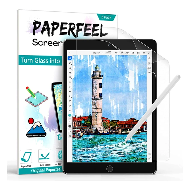2 Pack Paperfeel Screen Protector for iPad 9th 8th 7th Gen. - Matte PET Film, Anti-Glare & Anti-Fingerprint