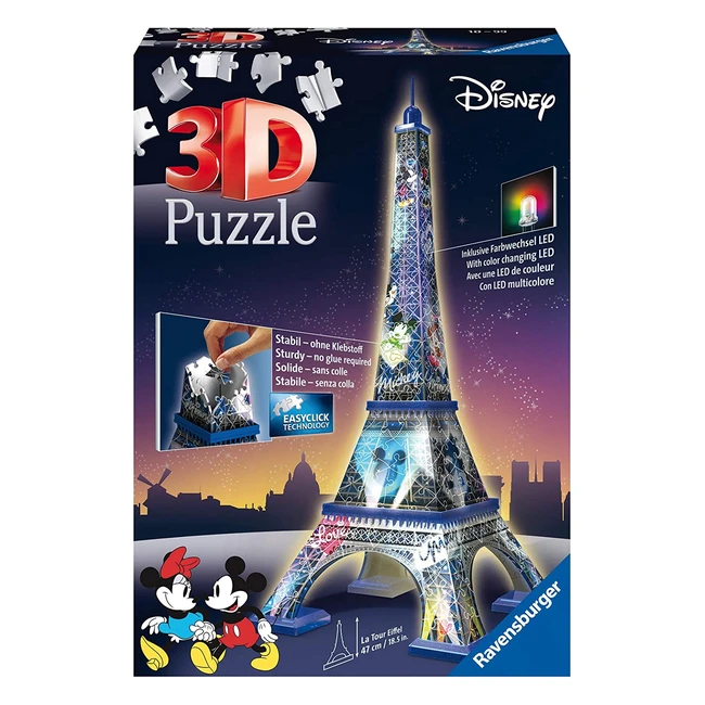 Puzzle 3D Tour Eiffel Disney Ravensburger - Haute Qualité et Éclairage LED Inclus