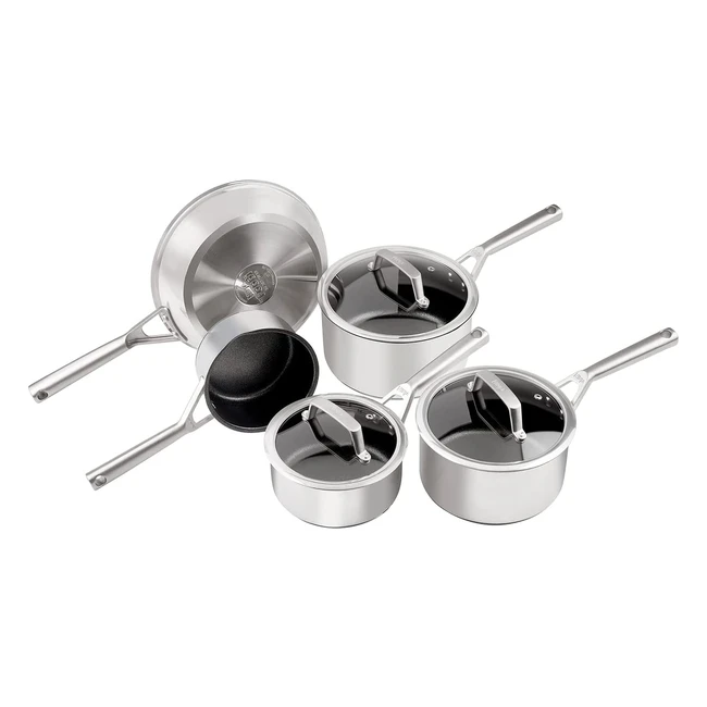 Ninja Foodi Zerostick 5-teiliges Edelstahl-Topf- und Pfannenset C65000EU - Induktionsgeeignet, spülmaschinenfest, silber