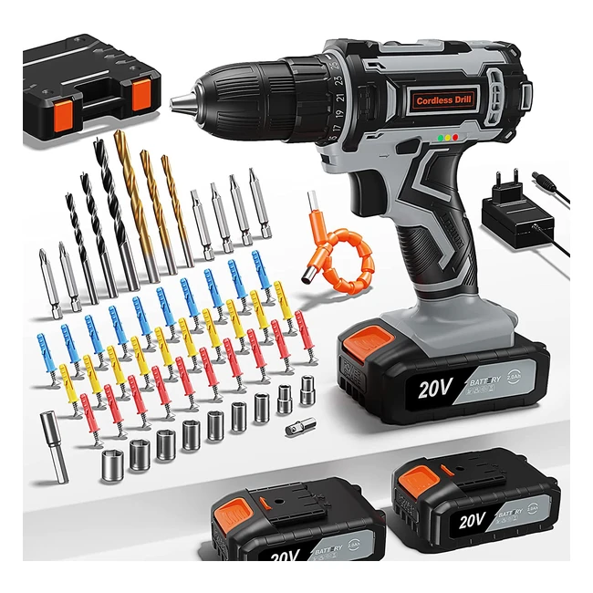 Trapano avvitatore batteria Fahefana 20V con 2 batterie 20Ah e 89 accessori - Progetto fai da te