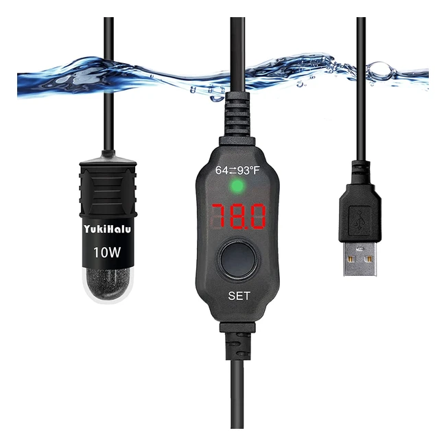 Chauffage d'aquarium submersible Yukihalu 10W avec thermomètre intégré et contrôleur de température externe