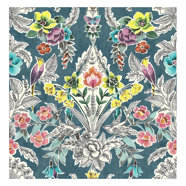 Transform Your Walls with Summer Love Teal Peel & Stick Wallpaper - Vintage Style Botanical Damask Print