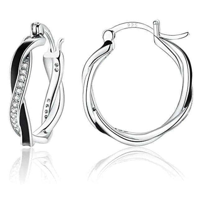 Sfoni Silver Hoop Earrings - 925 Sterling Silver CZ Stones Huggie Hoops - Size