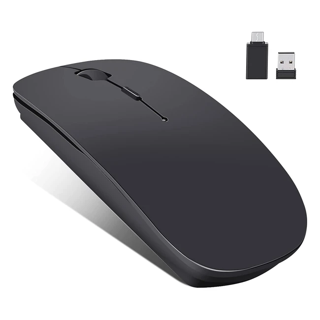 Leapest Wireless Bluetooth Mouse for MacBook Pro/Air/iPad/PC/Computer, Portable & Slim Silent Office Mice with USB-C Adapter, 2.4 GHz USB Mice - Black