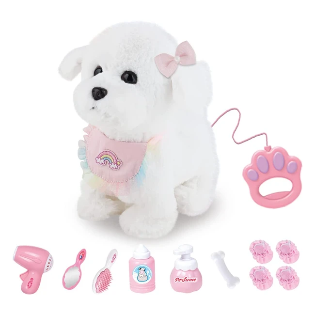 Cane Giocattolo di Peluche da Passeggio Elettronico con Guinzaglio Telecomandato - Cucciolo di Cane Interattivo Realistico che Cammina, Abbaia e Agita la Coda - Accessori Inclusi - Milani