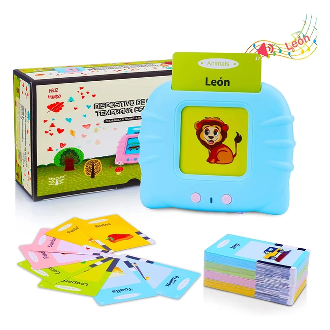 Tarjetas Flash Parlantes para Niños Pequeños | Aprendizaje de 224 Palabras en Español | Juguetes Educativos Audibles | Recurso Preescolar Interactivo Electrónico | Azul