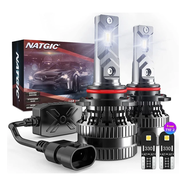 Bombillas LED Natgic 9005 para Faros Delanteros - Kit de Conversión HB3 con Controlador Inteligente EMC - 12000LM Xenón Blanco 6500K - 4 Bombillas LED