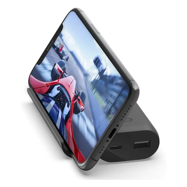 Belkin Boost Charge Gaming Powerbank mit Ständer - Tragbares 5K-Ladegerät mit Smartphone-Ständer, USB-A und USB-C Ausgang zum Schnellladen - Schwarz