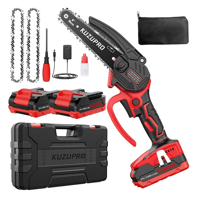 Kuzupro Mini Chainsaw - 6 Inch Cordless Brushless with 2 Batteries, 10ms Chain Speed, for Tree Branches and Garden