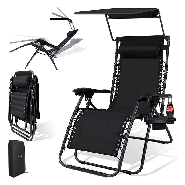 Kesser Sun Lounger - Highback Garden Chair with Drink Holder, Adjustable Backrest, and Removable Pillow