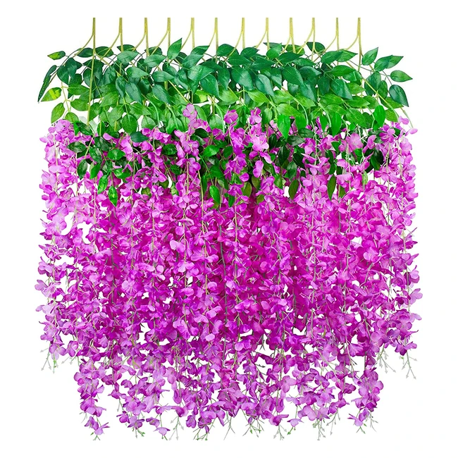 12 Pack Smaluck Artificial Wisteria Vine - Realistic Silk Flowers for Home, Party, Wedding Decor in Purple and Red