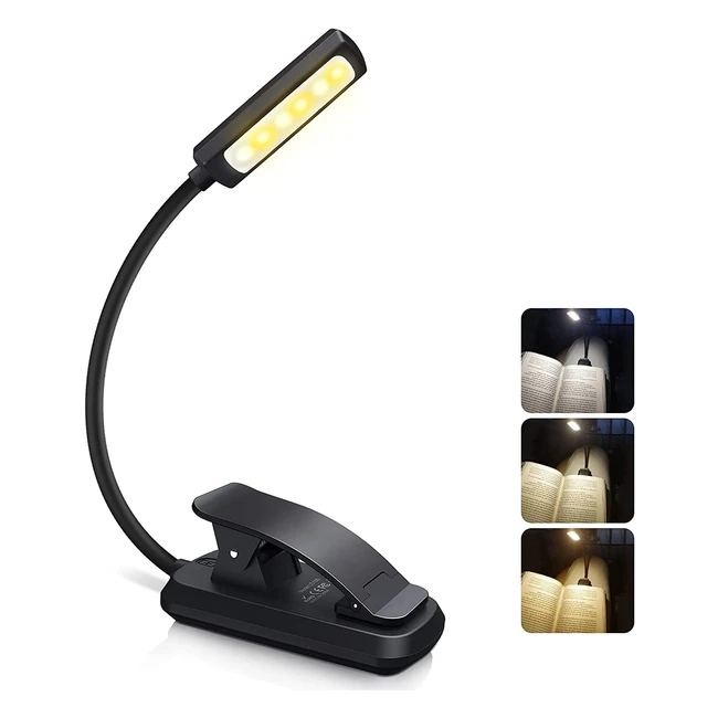 Lampe de lecture LED Hoteril rechargeable - 6 LED blanc froid/jaune chaud - 3 modes de luminosité - Cou flexible à 360° - Pour livre au lit