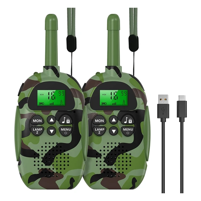 Walkie Talkie Bambini Ricaricabili 16 Canali - Lungo Raggio - Funzione VOX - Torcia - Giocattoli per Campeggio
