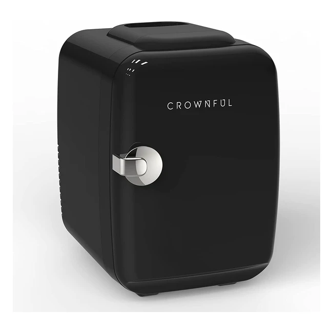 Crownful Mini Fridge - 4L/6 Can Portable Cooler & Warmer for Skin Care, Cosmetics, Food - Great for Bedroom, Office, Car, Dorm - ETL Listed (Black)
